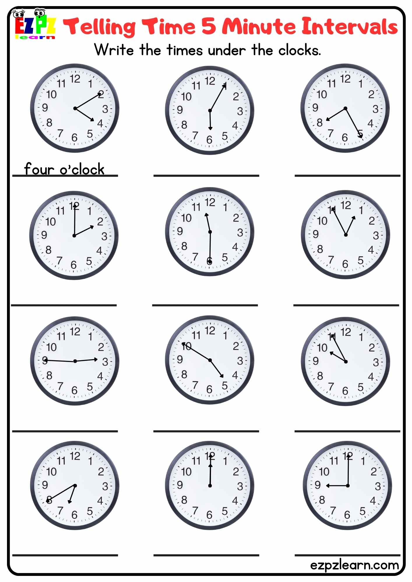 Telling Time 5 Minute Intervals Write The Correct Words For Homeschool Teachers And English 9180